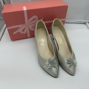 Vintage Women's Dyeables Satin Wedding Bridal Shoes 9AA Pearls